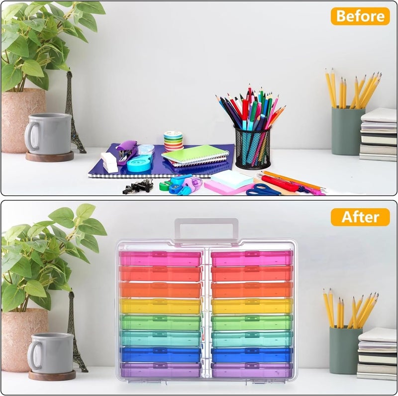 Haundry Photo Storage Box with 16 Inner 4" x 6" Photo Case, Portable Storage Organizer with Handle Craft Keeper for Picture, Stickers, Stamps, Screws, Hair Clips, Colored - Image 3